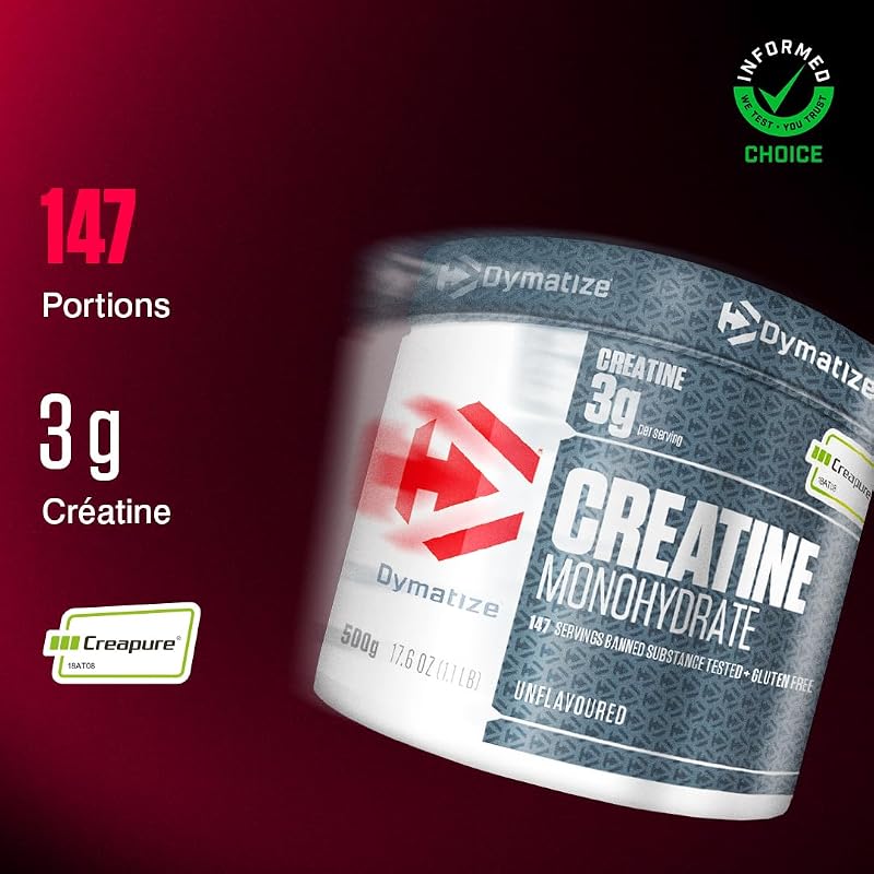 Creatine Monohydrate Unflavoured Powder 500g - 100% Creapure Creatine - Acide aminé - Créatine