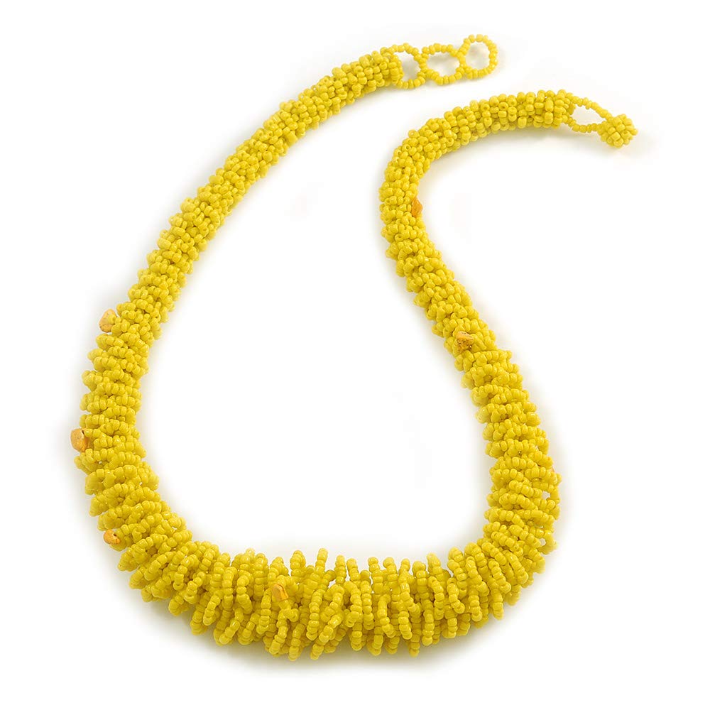Avalaya Statement Chunky Lemon Yellow Glass Bead and Semiprecious Necklace/ 56cm Long
