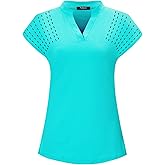 Felisou Womens V Neck Golf Polo Shirts Short Sleeve Sport Shirt Workout Tops