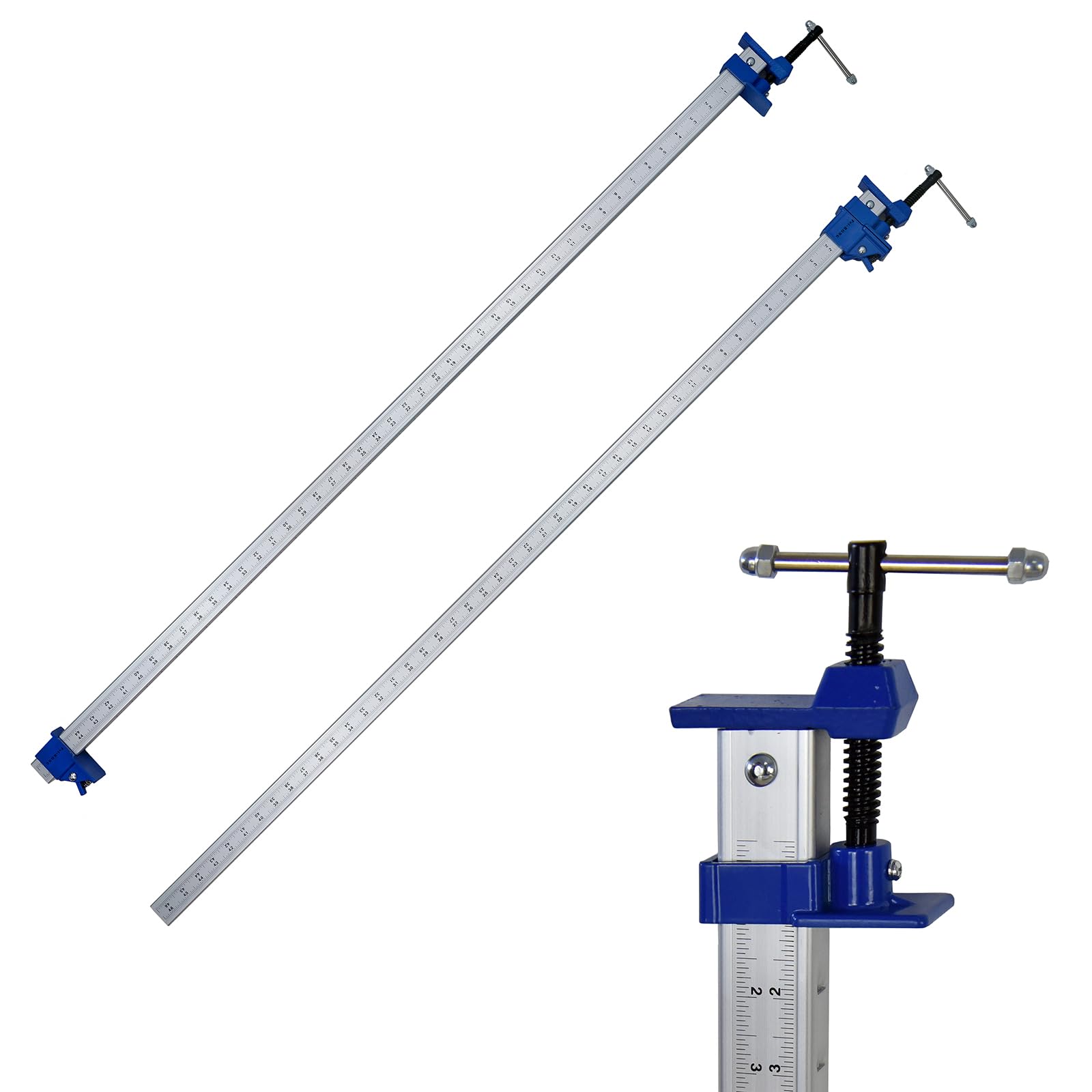 Photo 1 of **1 HAS MAJOR DAMAGE CANNOT BE USED** FEIRONG 48 Inch Heavy Duty Bar Clamps (2 Pack) - Dual-Scale Ruler (Inch & CM), 330LB Capacity, 90�° Angled Jaws for Cabinet Making, Door Assembly, Professional Woodworking (Blue)