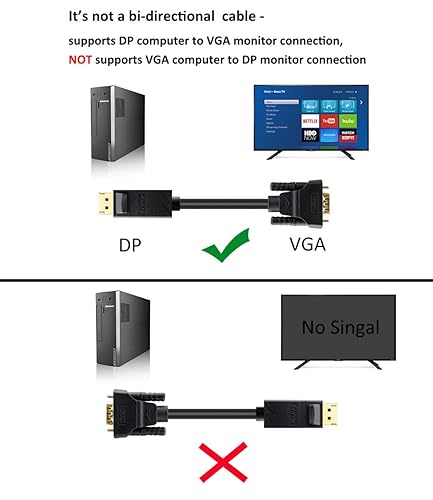 DTech 3ft Displayport to VGA Cable Display Port to VGA Male Video
