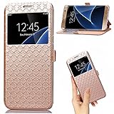 Samsung Galaxy J7 Prime case,On7 2016 Case Leather PU Wallet flip Case with View Window Stand Kickstand Card Holder Magnetic Closure TPU bumper full cover slim Case for J7 Prime/On7 2016(GOLD)