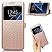 Samsung Galaxy J7 Prime case,On7 2016 Case Leather PU Wallet flip Case with View Window Stand Kickstand Card Holder Magnetic Closure TPU bumper full cover slim Case for J7 Prime/On7 2016(GOLD)