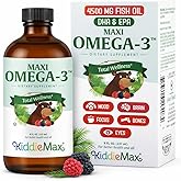 Maxi Health Omega 3 for Kids Supplement – Kosher Omega 3 Kids Fish Oil Liquid with DHA & EPA – Liquid Fish Oil Supplement with Fruity Burst Flavor to Support Mood, Brain, Focus, Bones & Eyes (8 oz)