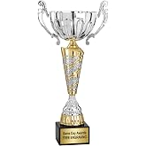 Same Day Awards Sparkling Silver &amp; Gold Trophy Cup | Free Engraving, Metal Cup, Marble Base, European Inspired Design