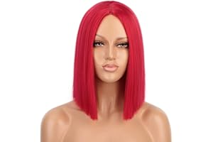ENTRANCED STYLES Red Wig Synthetic Straight Hair Middle Part Wig Shoulder Length Bob Wigs for Women Colorful Bob Wigs for Party & Cosplay Use