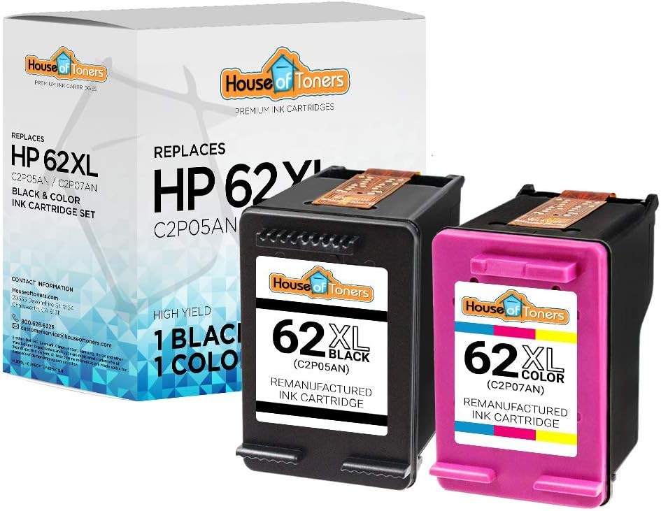 HouseOfToners Remanufactured Ink Cartridge Replacement for HP 62XL 62 XL for HP Envy 5540 5640 5660 7644 7645 OfficeJet 5740 8040 OfficeJet 200 250 Series Printer (1B&1C, 2-Pack)
