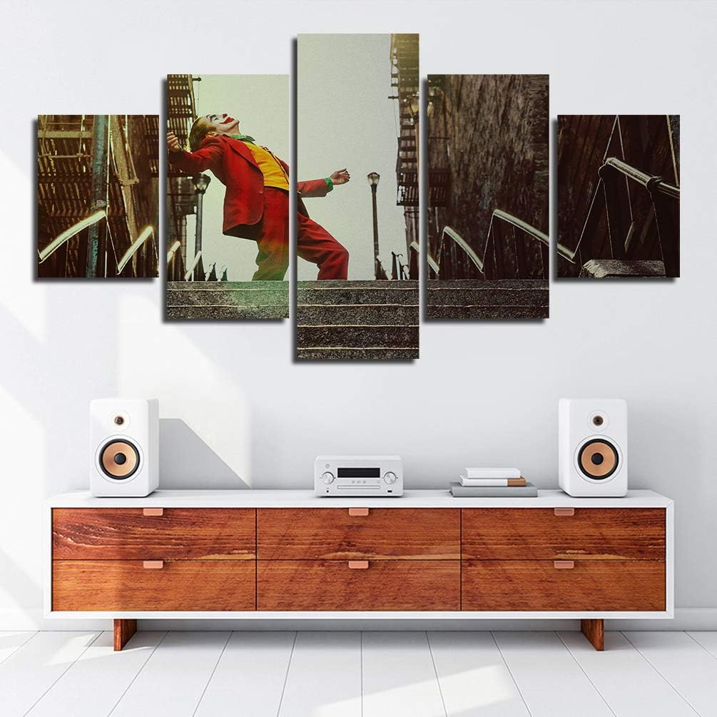 TYG Canvas Wall Art, Wall Painting Movie Joker 2019 Joaquin Phoenix Prints on Canvas Giclee Artwork Modern Decor Picture for Living Room/Bedroom Posters Stretched and Framed Ready to Hang 5PCS