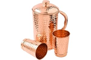 2activelife 100% Pure Copper Pitcher 1500 ml / 50.72 Oz With 2 Tumblers | Drinking Water Hammered Pitcher With Glasses | Copp