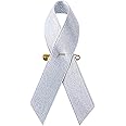 200 Pieces Sliver Satin Awareness Ribbons with Safety Pins 1.4 * 3 inch