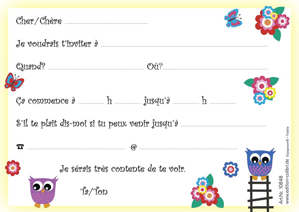 Fr 10 Lot De Cartes D Invitation En Francais Avec Des Hiboux Pour Un Anniversaire D Enfant Des Edition Colibri Hiboux Dans L Arbre Invitations Jeux Et Jouets Centroarco Com