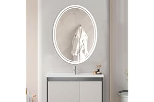 BuLife 32 x 24 inch Oval LED Bathroom Mirror Anti-Fog 3 Colors Light Dimmable Wall Mounted Lighted Bathroom Vanity Mirror Smart Makeup Mirror Touch Switch