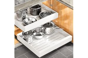 KITSTORACK Pull out Cabinet Organizer, Expandable(11.7"-19.7") Heavy Duty Slide out Drawers Fixed with Adhesive Nano Film for Pots, Roll out Shelf Storage for Kitchen Base Cabinet Organization, Pantry, Bathroom