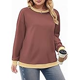 VISLILY Womens-Plus-Size-Sweatshirts Casual Crewneck Long Sleeve Tops Loose Fit Pullover Color Block Ribbed Trim Tunics 1X-5X