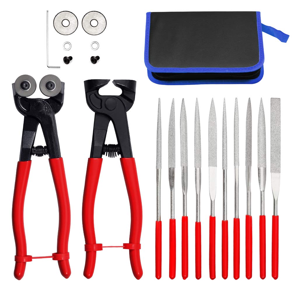 SPEEDWOX 20PCS Mosaic Cutting Tools Nippers with Replacement Cutting Wheel Titanium Coated Diamond Needle File Set 180mm Total Length for Metal Glass Ceramic Carving Leather Zipper Bag