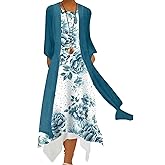Honwenle Women's Linen Dress 2 Piece Outfit Floral Sleeveless Loose Maxi Summer Dresses with Jacket Formal Casual