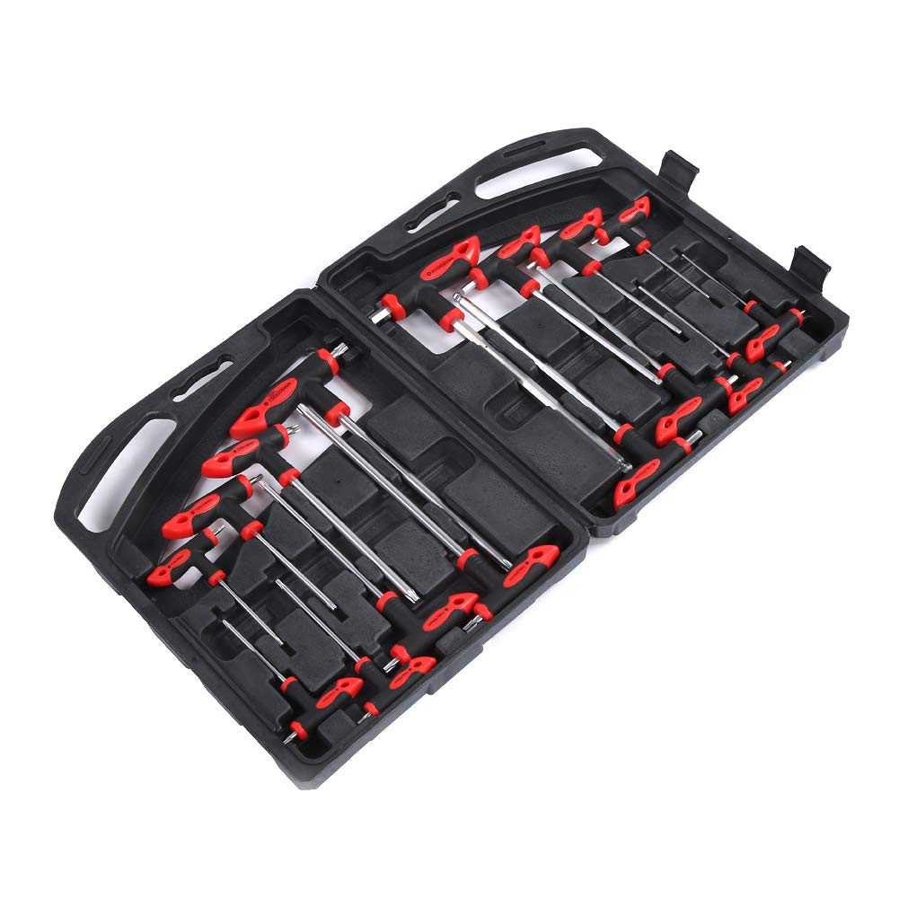 Natudeco T-Handle Hex Key Set 16 Pcs Cr V T Handle Ball End Hex Key Wrench Set Heat-Treated Steel with Comfortable Grip for Home Repair