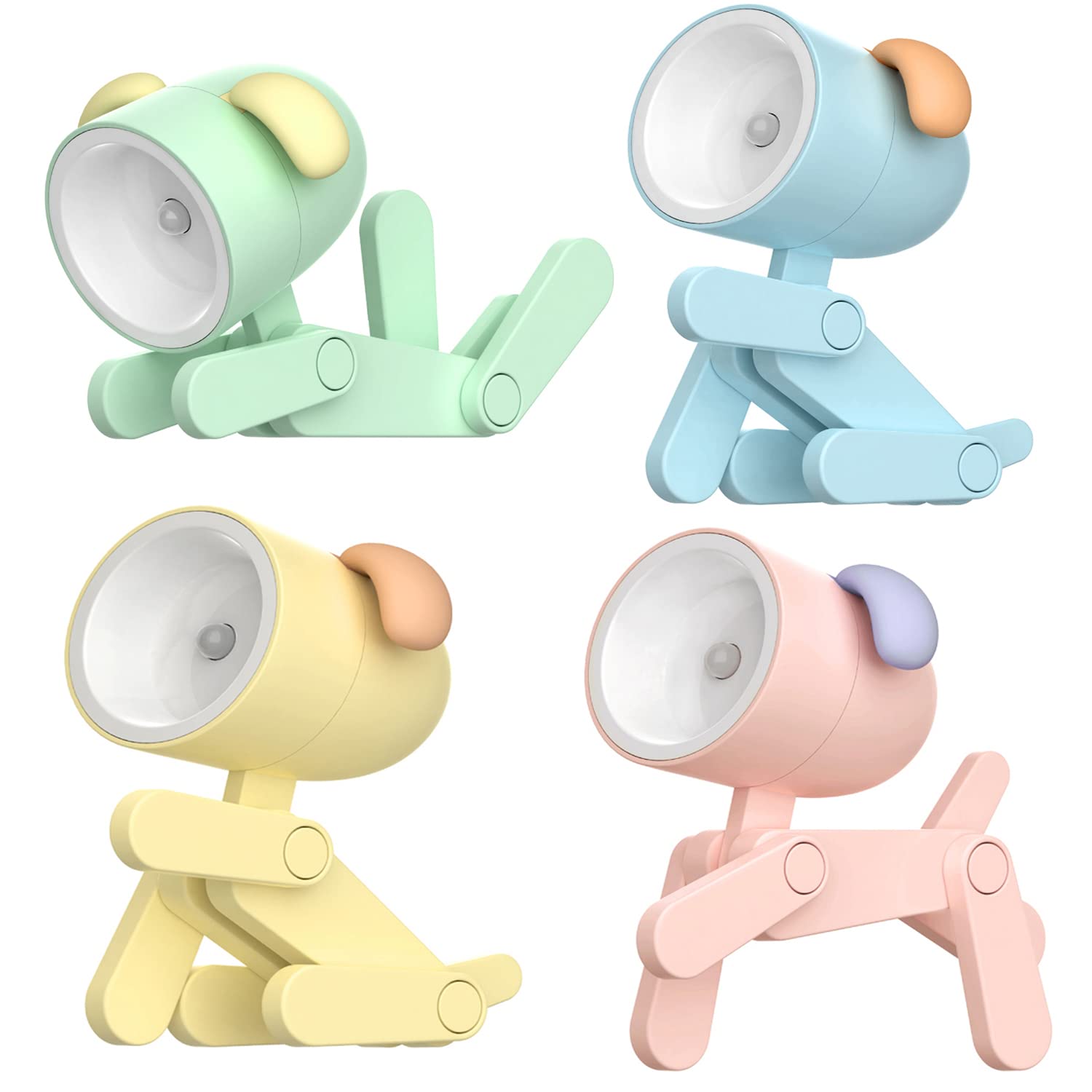 4pcs Mini LED Desk Lamps with Phone Holder Functions, Portable Christmas Desk Night Lamp in Dog Shape, Small Table lamp Night Lamp for Boys Girls Kids Students.