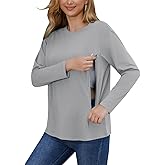Women's Nursing Tops for Breastfeeding Long Sleeves Casual Nursing Shirts with Hidden Zip Pregnancy Mama Clothes
