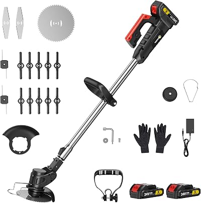 Conentool 24V Cordless Strimmer with 2 Batteries Foldable 15 Blades 2024
