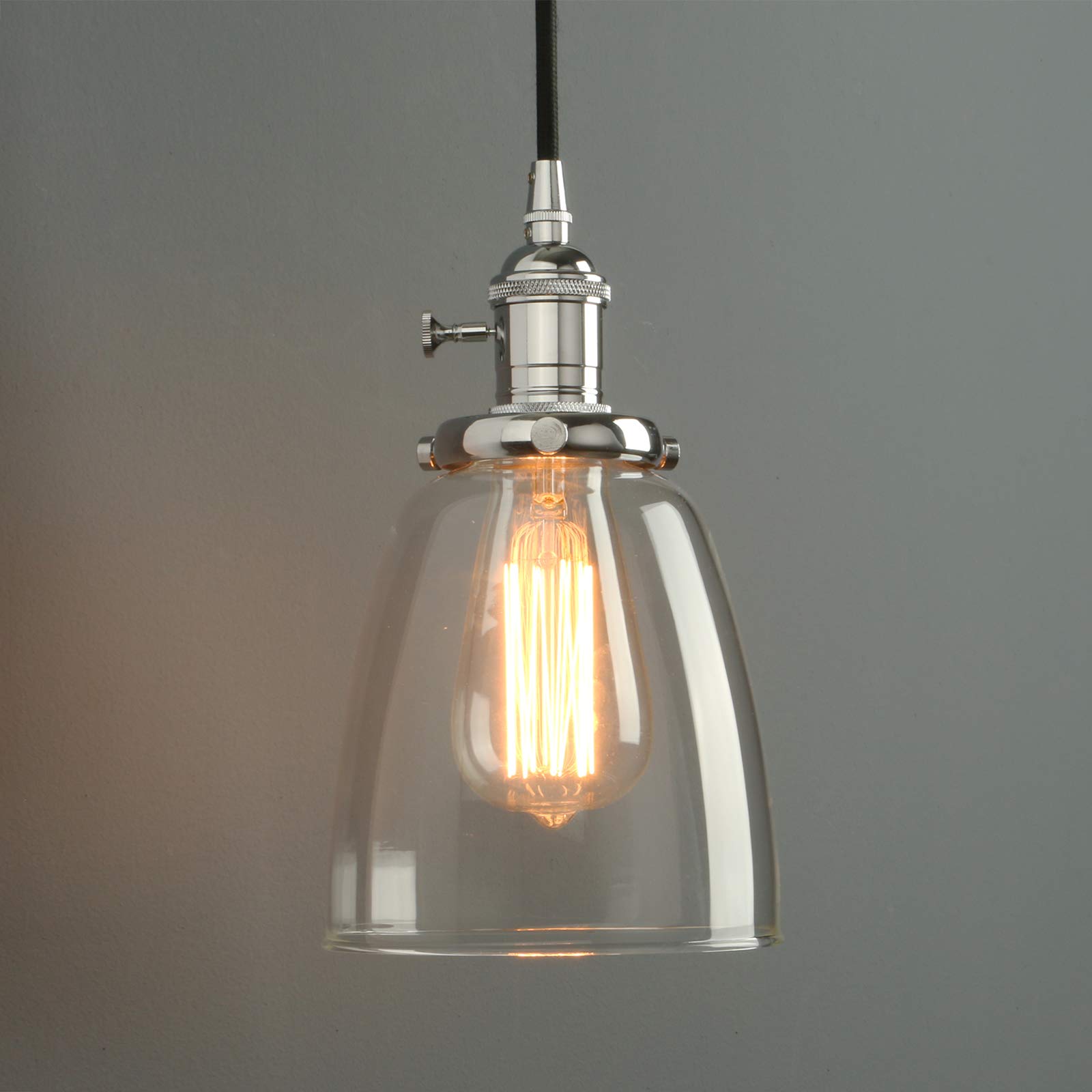 Phansthy Retro Pendant Light Industrial Kitchen Ceiling Lights with Adjustable Cloth Wire Clear Glass Hanging Lamp for E27 Edison Bulbs (Chrome)