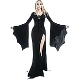 LVCBL Women Vintage Dress Halloween Long Gothic Dress Black Vampire Costume