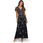 Adrianna Papell Short Sleeve Floral Beaded Mermaid Gown