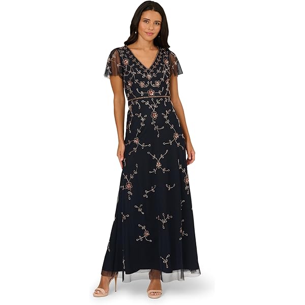 Adrianna Papell Women's Floral Beaded Godet Gown, Blush, 2 at Amazon  Women's Clothing store