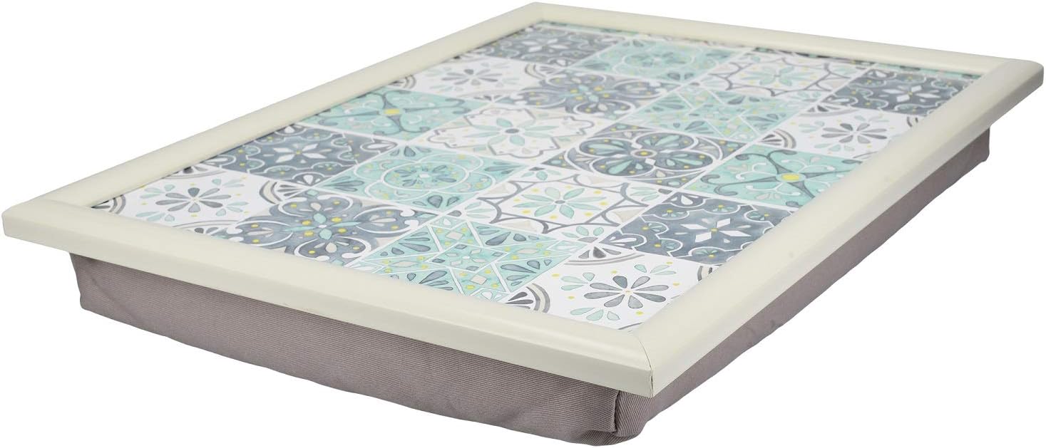 Creative Tops C000325 Cushioned Lap Tray/Lap Tray with Cushion and 'Green Tile' Design, White/Turquoise, 44 x 34 cm - Image 3
