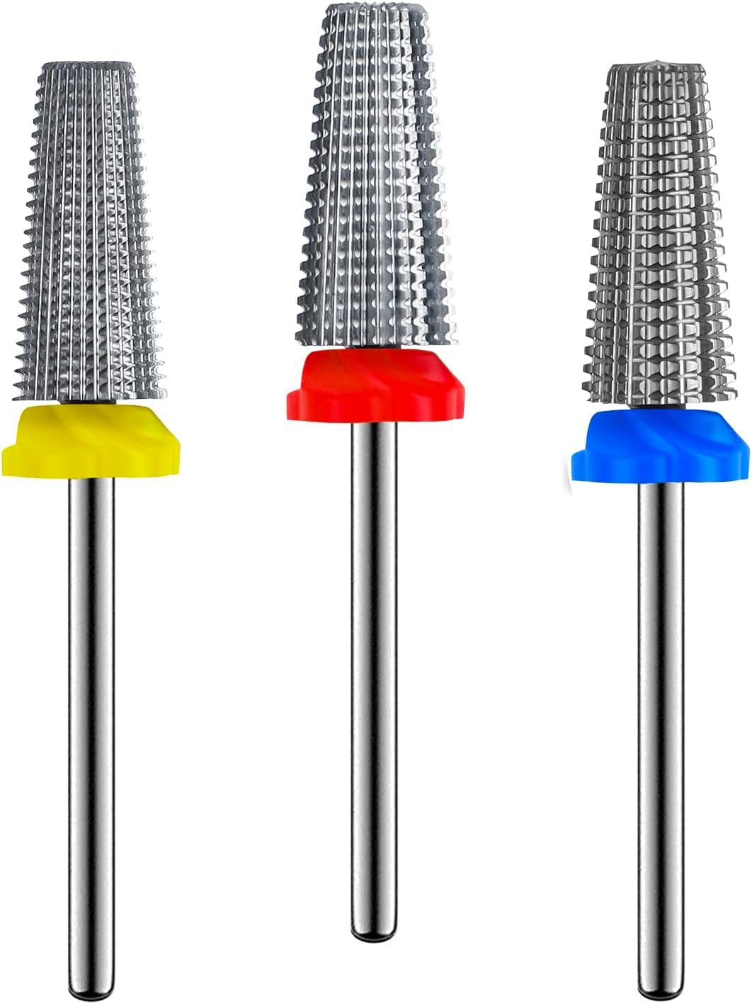 Depvko 3Pcs 5 in 1 Carbide Nail Drill Bits Set, Two Way Rotate Drill Bits Nail Tech for Left & Right Handed- XF F M, 3/32'' Electric e File Drill Bits for Nail Gel Acrylic Fast Remove, Salon Home