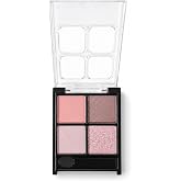 4 Colors Eyeshadow Palette, Peach Brown Nude Eye Shadow Quad with Shimmer, Matte &amp; Rose Gold Glitter Shades, Blendable Neutral Makeup Palette with Single Sponge Applicator for Everyday Soft Glam Looks