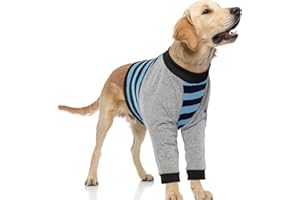 FUAMEY Dog Recovery Sleeve with Elbow Protector,Dogs Shirt Stop Licking Joints,Pet Long Sleeve Suit Protecting Dog's Front Leg Arm Wounds Cover Skin Conditions Blue Stripe L