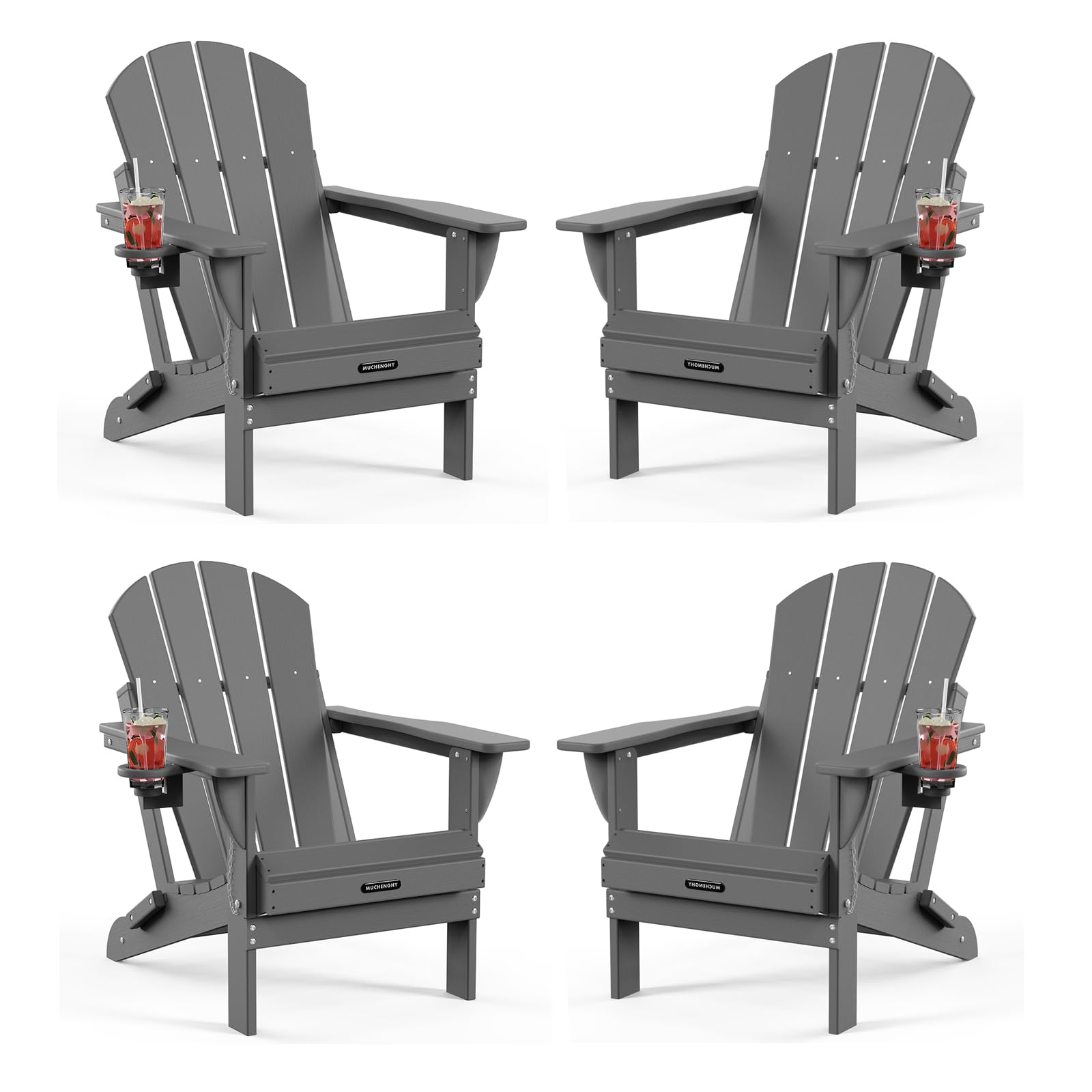 MUCHENGHY Folding Adirondack Chairs HDPE Weather Resistant 4 Pack, Patio Firepit Chairs, Sturdy Outside Chairs, Lawn Chairs, 15min Assembly 380lb Grey Image