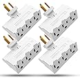 Fosmon 3 Outlet Adapter, 3 Way Rotating Outlet Plug Adapter, Swivel Plug Outlet 90 Degree Right Angle Plug Adapter, Three Way Rotating Electrical Outlet Wall Extender Indoor, 3-Prong, Grounded-4 Pack