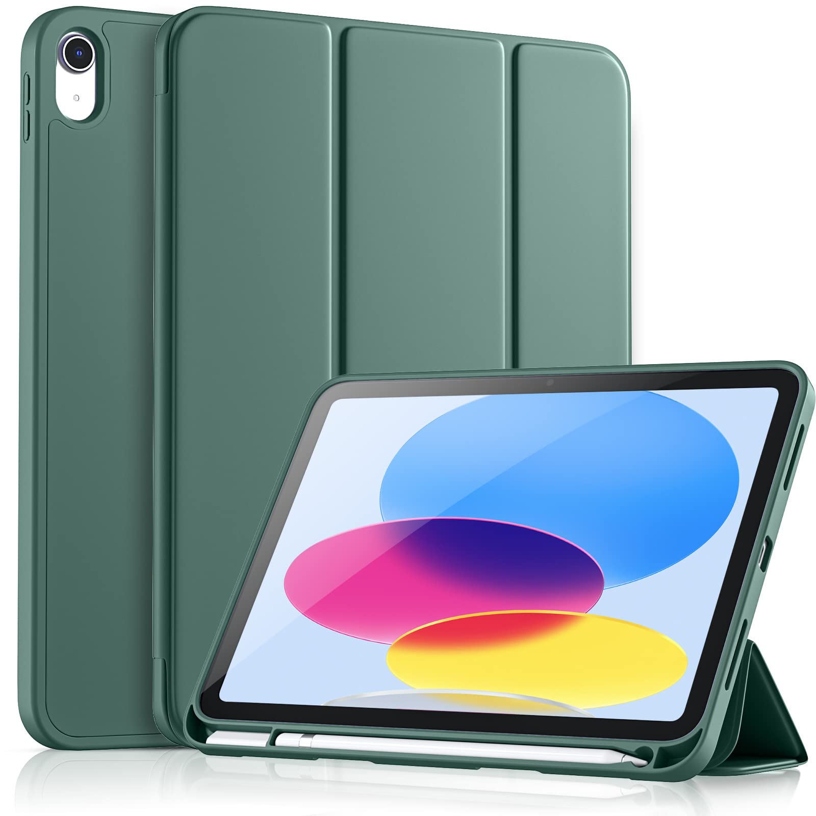Vobafe Case for iPad (A16) 11th 10th Generation Case (Model: 2025/2022, 11/10.9 Inch), Flexible TPU Back & Trifold Stand, Protective Cover with Pencil Holder, Auto Wake/Sleep, Pine Green