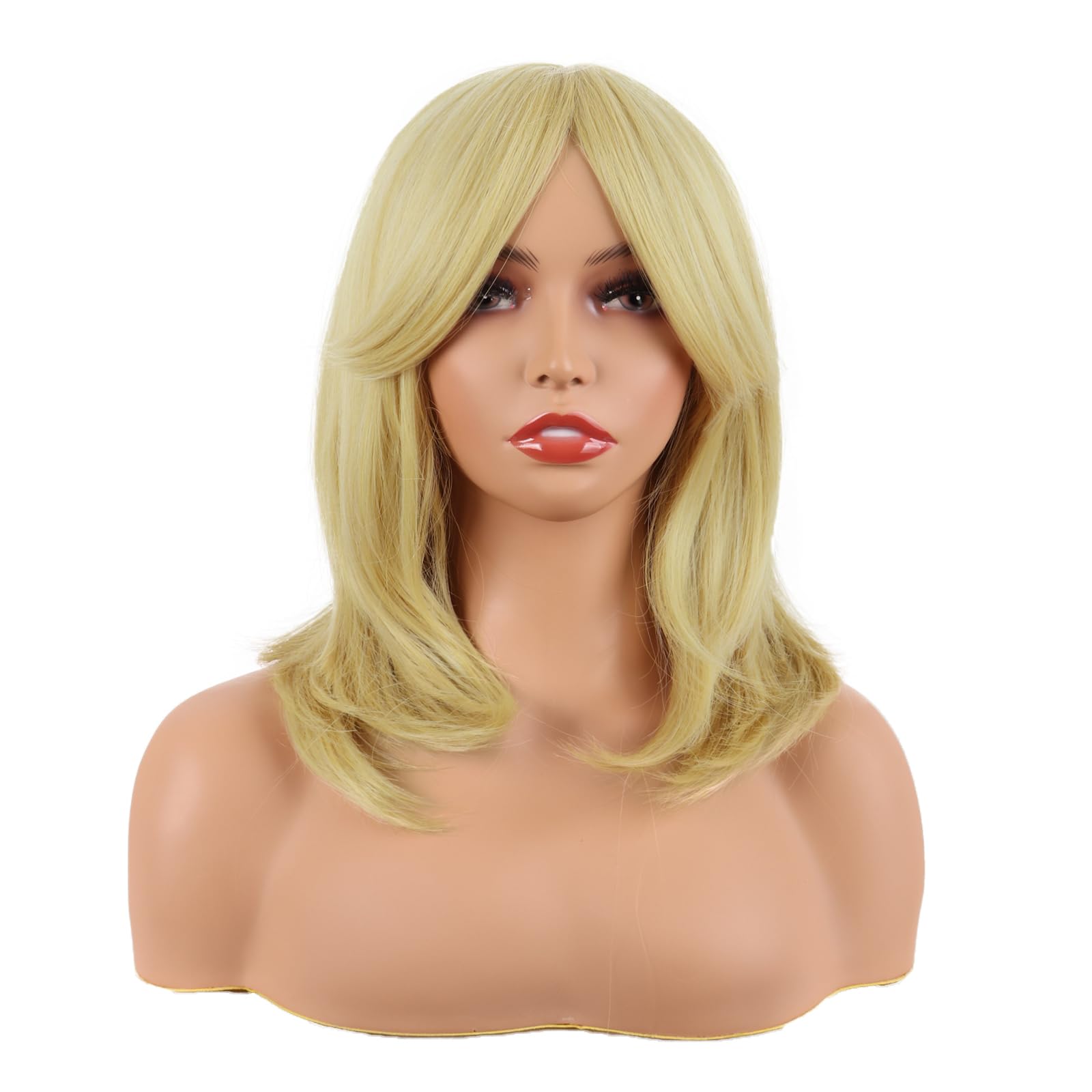 MapofBeauty 18 Inch/45 cm Layered Bangs Straight Synthetic Fiber Shoulder Length Hair Daily Use Wig (Mixed Blonde) — image 1