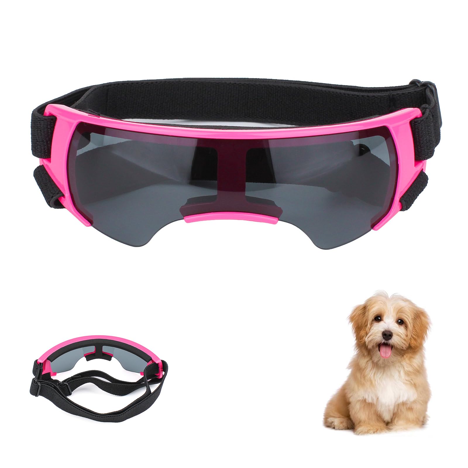 Dog Goggles,Dog Sunglasses,Sunglasses for Small and Medium Dogs,Eye Protection Puppy Glasses,Anti-UV Dog Sunglasses,Waterproof Windproof Pet Goggles,for Driving/Outdoor Activities(Pink)