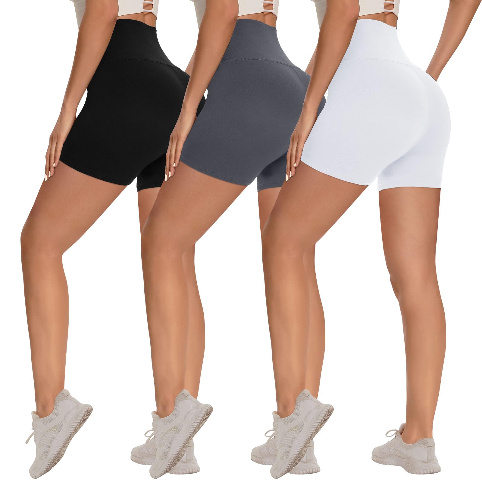 Photo 1 of 3 Pack Biker Shorts for Women – 8"/5"/3" High Waisted Tummy Control Workout Yoga Running Athletic Shorts