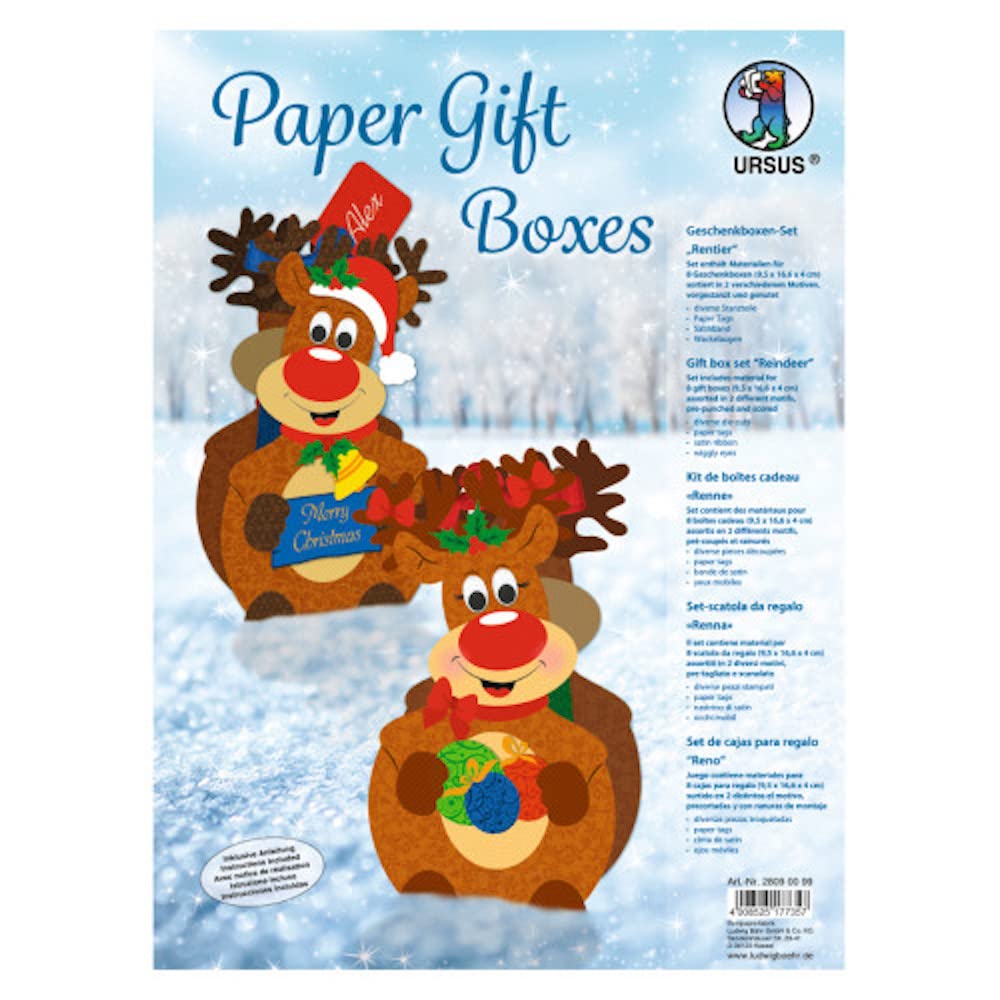 Ursus 28090099 – Reindeer Gift Box Set 8 Boxes Assorted 2 Designs, Multi-Colour