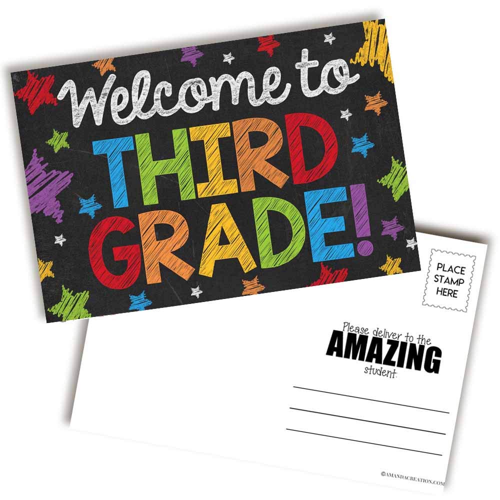Chalkboard Welcome To 3rd Grade Back To School Postcards for Teachers