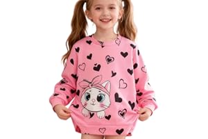 Momkonzz Toddler Girls Sweatshirt for Kids Cat Pullover Heart Printed Cute Long Sleeve Top Crewneck 2-7T