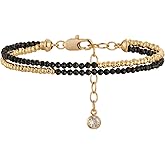 MYEARS Women Beaded Bracelet Gold Double Layer Gemstone 14K Simple Dainty Handmade Chain Everyday Boho Beach Jewelry