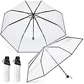 Fabbay 2 Pcs Clear Umbrella Transparent Portable Umbrella Compact Foldable Umbrellas Manual Open Close Folding Umbrellas for Wedding Travel, Dating