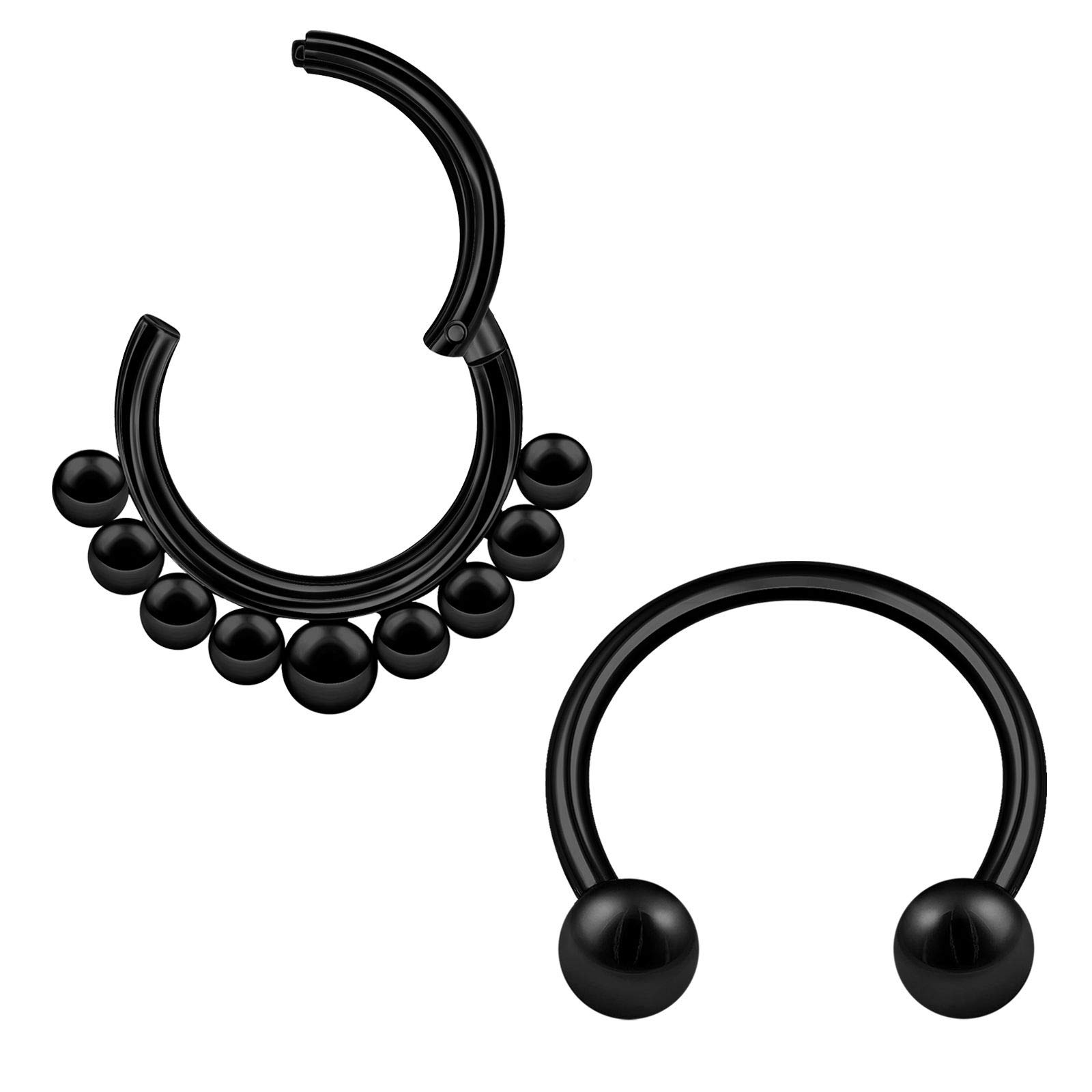 2PCS Stainless Steel Black Circular Hoop Ring Stud 16 Gauge 3/8 10mm Nose Daith Rim Earrings Septum Piercing Jewellery 3898