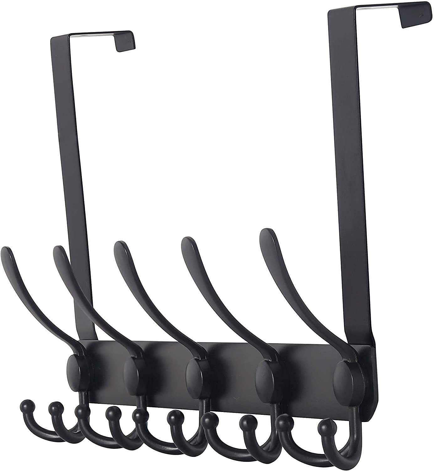 Over The Door Hook Hanger - 5 Tri Hooks, Heavy Duty Over The Door Towel Rack Coat Rack for Clothes Hat Towel, Black
