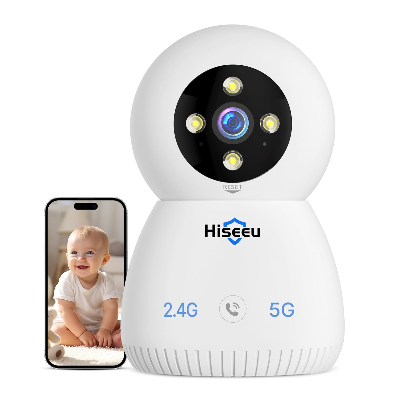 Hiseeu 5MP WiFi Security Camera Indoor, 360° Pet Dog Baby Home IP Camera with AI Human/Motion/Sound Detection, Smart Tracking, Siren, Night Vision, 2-Way Audio, Works with 2.4G/5G WiFi