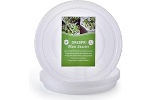 GRESPRI Clear Plant Saucers 14 Inches 6 Packs Heavy-Duty Plastic Plant Trays, Sturdy 5 Gallon Plant Bag Saucer for Indoor Out