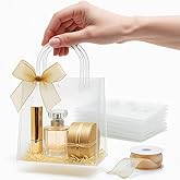 VAGREEZ Clear Gift Bags with Handle and Ribbon 25 Pack | Reusable, Transparent, Assorted Sizes, Bulk Loot Bags | Ideal for Pa