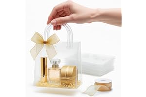 VAGREEZ Clear Gift Bags with Handle and Ribbon 25 Pack | Reusable, Transparent, Assorted Sizes, Bulk Loot Bags | Ideal for Pa