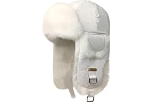 HEYANN Winter Trapper Hat 100% Real Rabbit Fur Fuzzy Hunting Ski Hat for Men Women with Ear Flaps Russian Ushanka